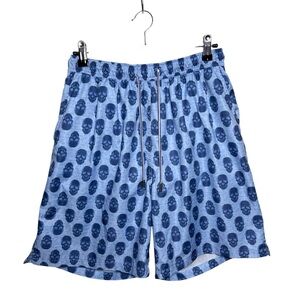 Peter Millar Blue Skull Print Swim Trunks Boys Youth Large Surf Board Shorts